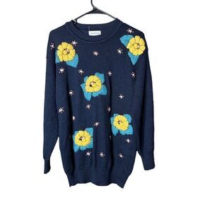 Vintage Amoda Knit Flower Print‎ Wool Blend Sweater